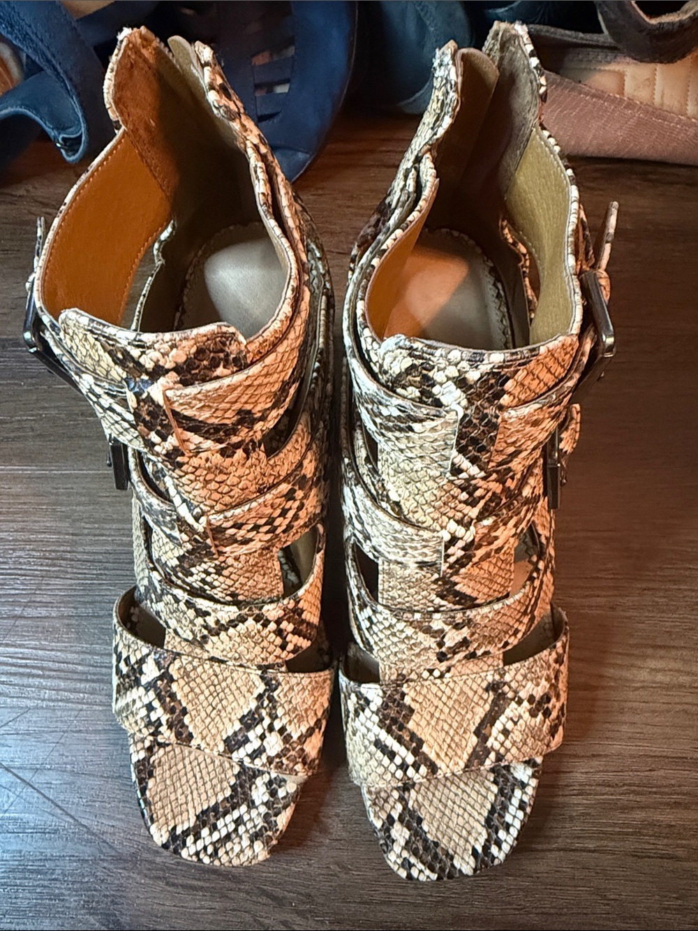 Sam Edelman Snake-Print Peep-Toe Heels - Beige/Black size 9.0